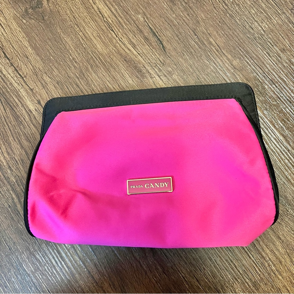 Prada Candy Hot Pink Nylon Cosmetic Pouch with Black Trim